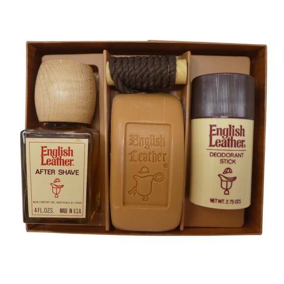 Vintage English Leather Gift Set Aftershave Soap Deodorant New Old Stock - Picture 1 of 6